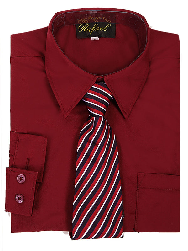 Rafael Little Boys Burgundy Long Sleeve Dress Shirt Stripe Tie Set 2T-6 - SophiasStyle.com